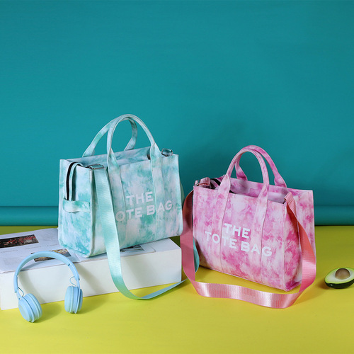 Women's bag wholesale new cross-border canvas letter shoulder tote bag simple tie-dye large capacity commuter crossbody bag