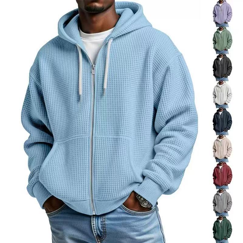 跨境欧美新款重磅长袖连帽外套男纯色宽松潮流男装运动休闲卫衣男