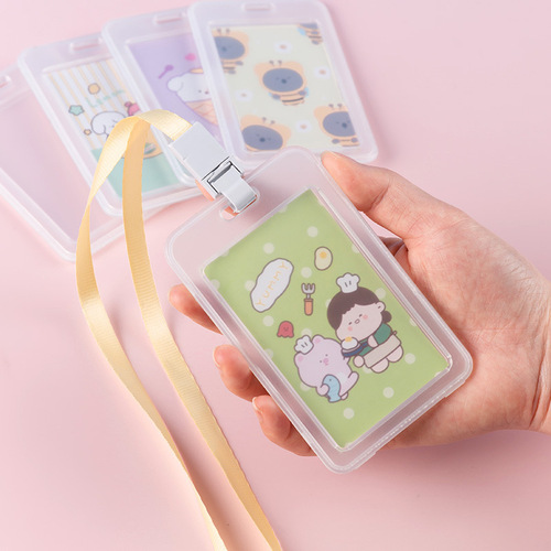 Campus Card Kindergarten Primary School Student Card Cover with Lanyard Protective Cover Transparent Tag Citizen Card Bus Card Document Cover