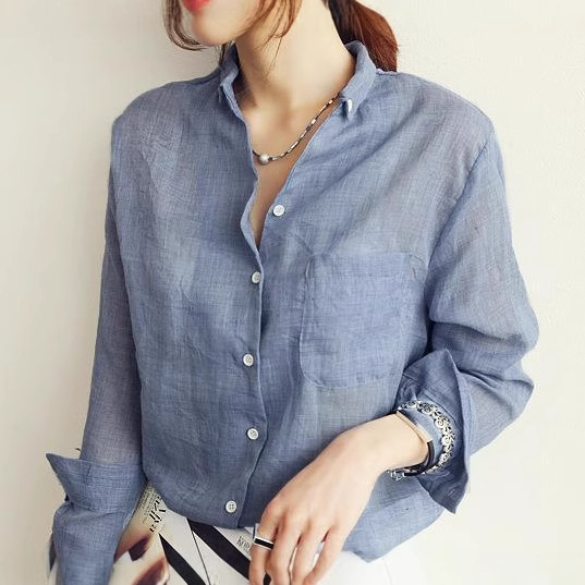 2024 Summer New Sunscreen Clothing Japanese Style Fresh Loose Cotton and Linen Long-sleeved Collar Shirt Women's Linen Shirt 2024 Summer New Sunscreen Clothing Japanese Style Fresh Loose Cotton and Linen Long-sleeved Collar Shirt Women's Linen Shirt