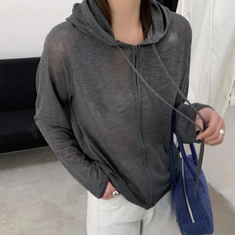 Imagine Sailormoon Summer Korean Style Simple and Versatile Slimming Look Sun Protection Hooded Knitted Cardigan for Women 88231