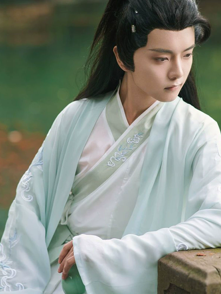 Оригинальный Hanfu мужской костюм 2025 новый стиль Wei и Jin кросс-шея талия-длиной большой рукав рубашка свежий и элегантный сказочный костюм древний мужской