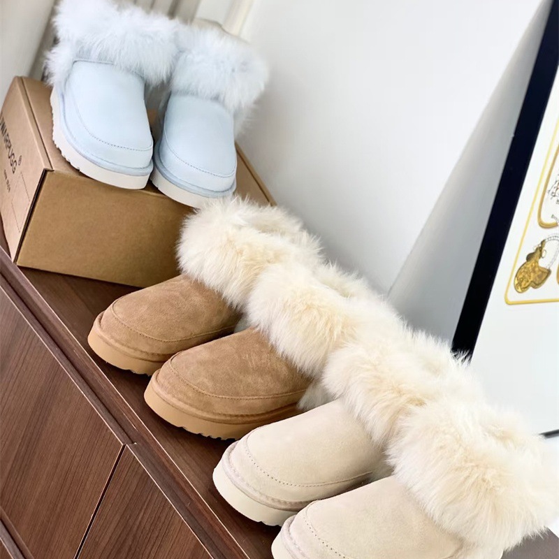 2025冬季新款厚底休闲真皮雪地靴女甜美百搭加厚绒保暖棉鞋女短靴