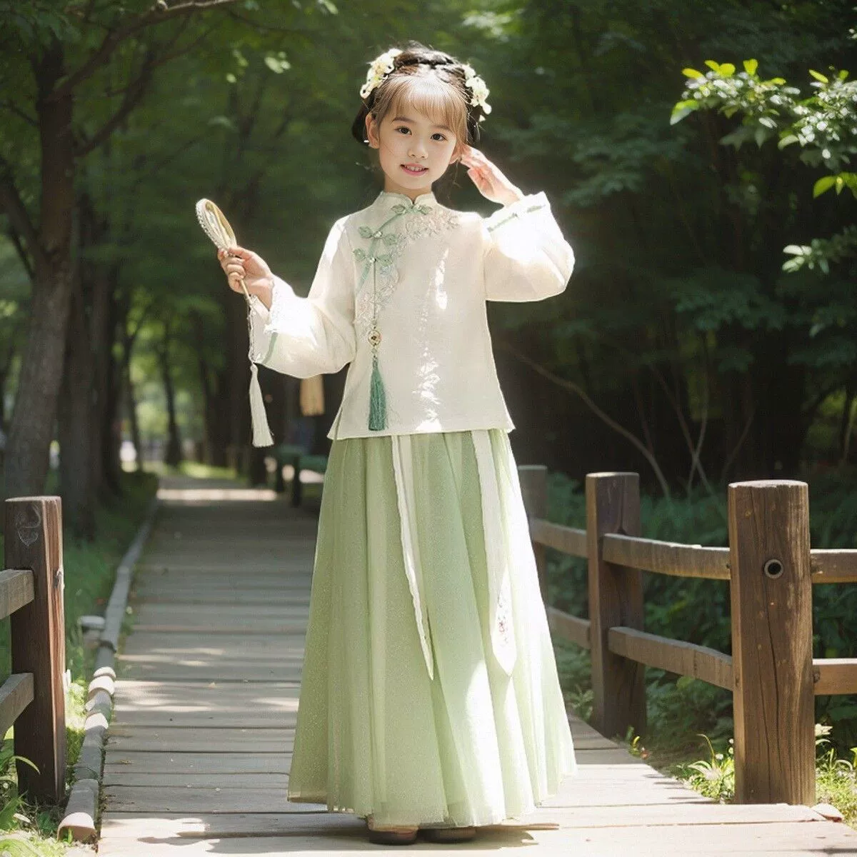 Set, summer skirt, children's Hanfu, with embroidery, Chinese style