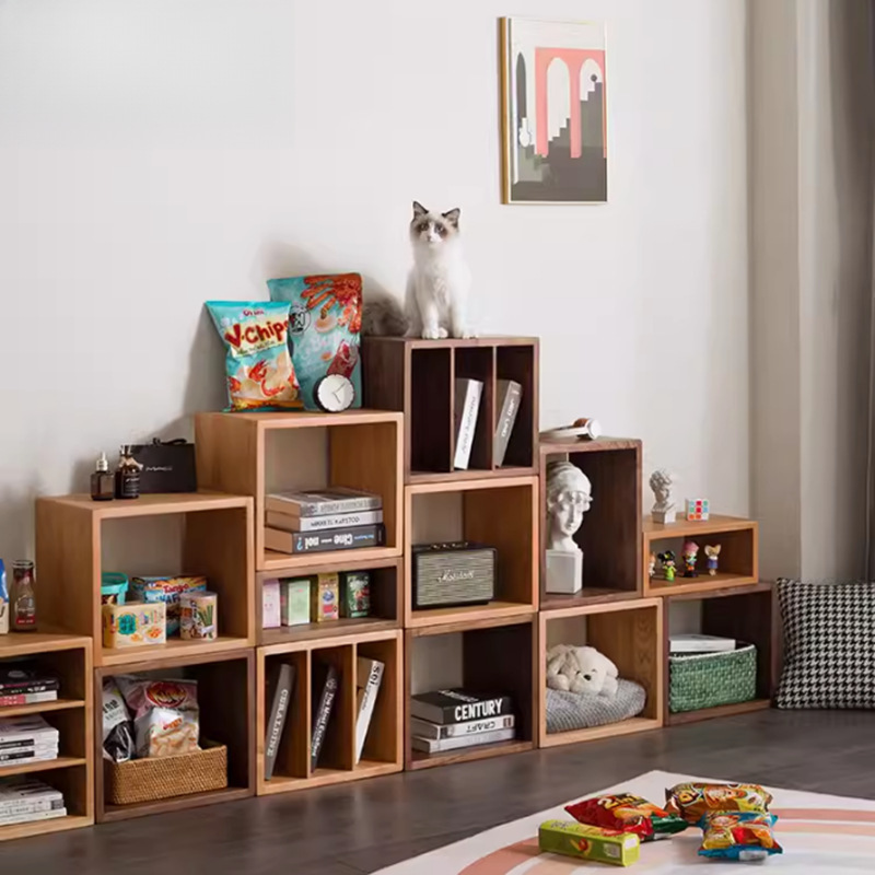 Solid Wood Small Bookcase Combination Cabinet Simple Modern Storage Cabinet Storage Bookshelf Grid Side Cabinet Living Room Bedroom Bedside Table 4