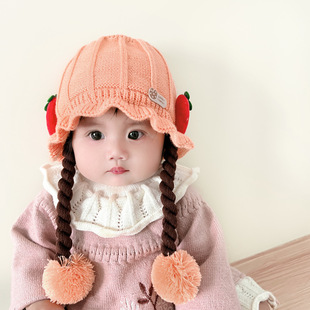 Autumn and winter baby hat ear protection wool knitted cute wig infant pullover warm super cute windproof thickened