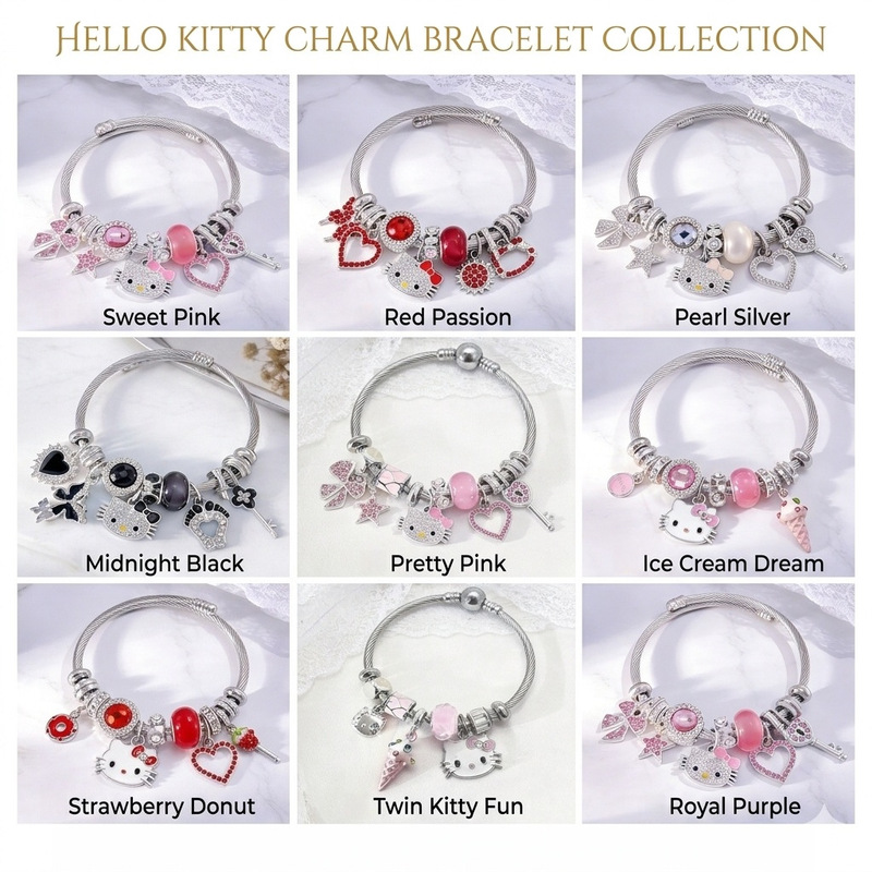 Cute Kitty Cat Pandora-Style Beaded Bracelet, Cross-Border Hot-Selling Versatile Light Luxury Stainless Steel Bracelet Cute Kitty Cat Pandora-Style Beaded Bracelet, Cross-Border Hot-Selling Versatile Light Luxury Stainless Steel Bracelet