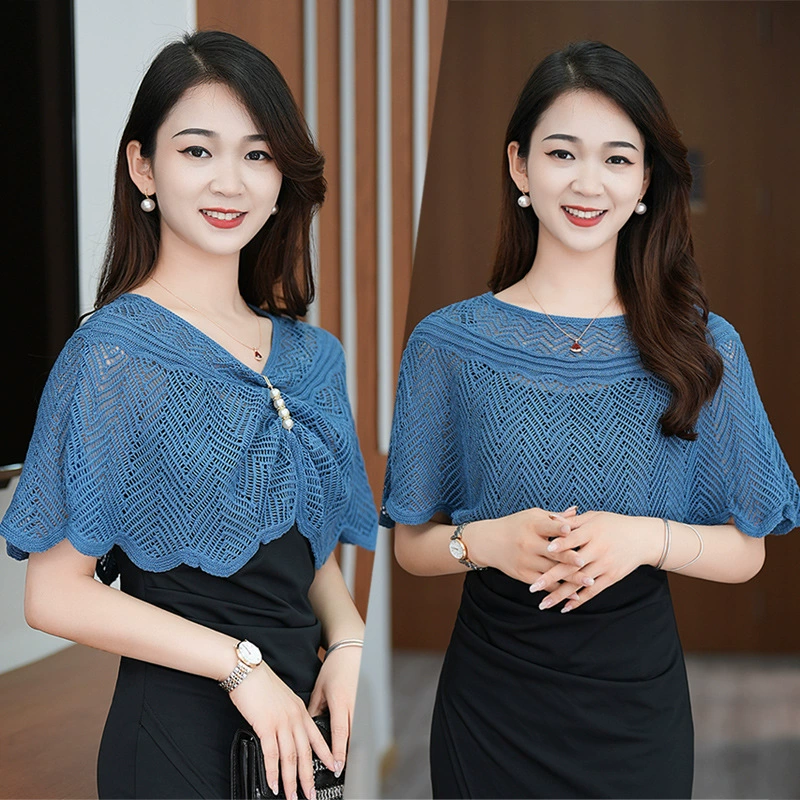 Шаль плащ дикий трикотажный полый кружевной женский тонкий короткий пиджак крючком чехол для платьев