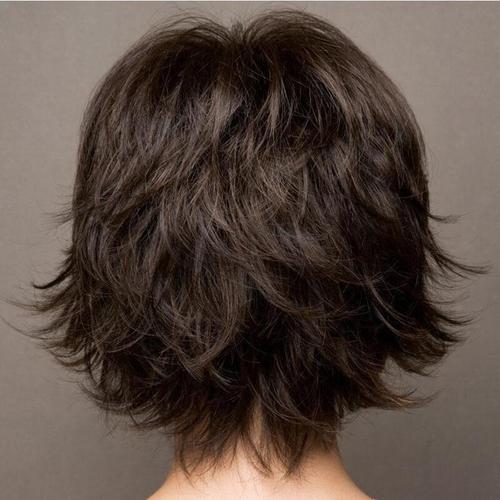 short straight hair for women fluffy short bangs, deep brown women's wigs, outward curled short curly hair, one piece of hair