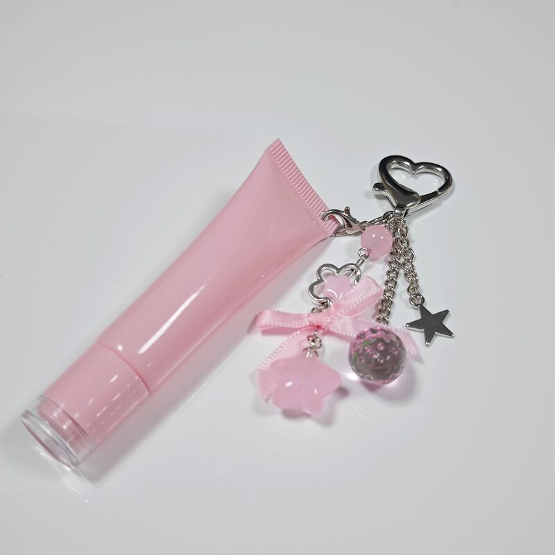リップグロス用チューブ 8ml/15ml ピンク色 在庫あり 穴あき チェーン付き ペンダント付き 化粧品容器 アイクリームサンプル|undefined