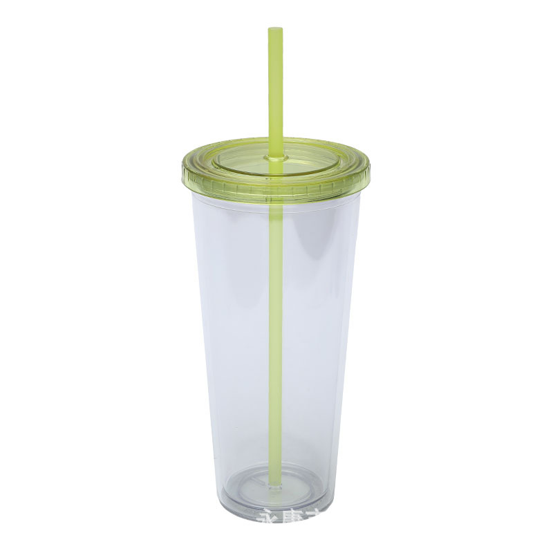 En stock suministro directo transfronterizo 24oz taza de plástico de doble capa de gran capacidad con tapa se puede personalizar LOGO taza portátil COMO taza de paja