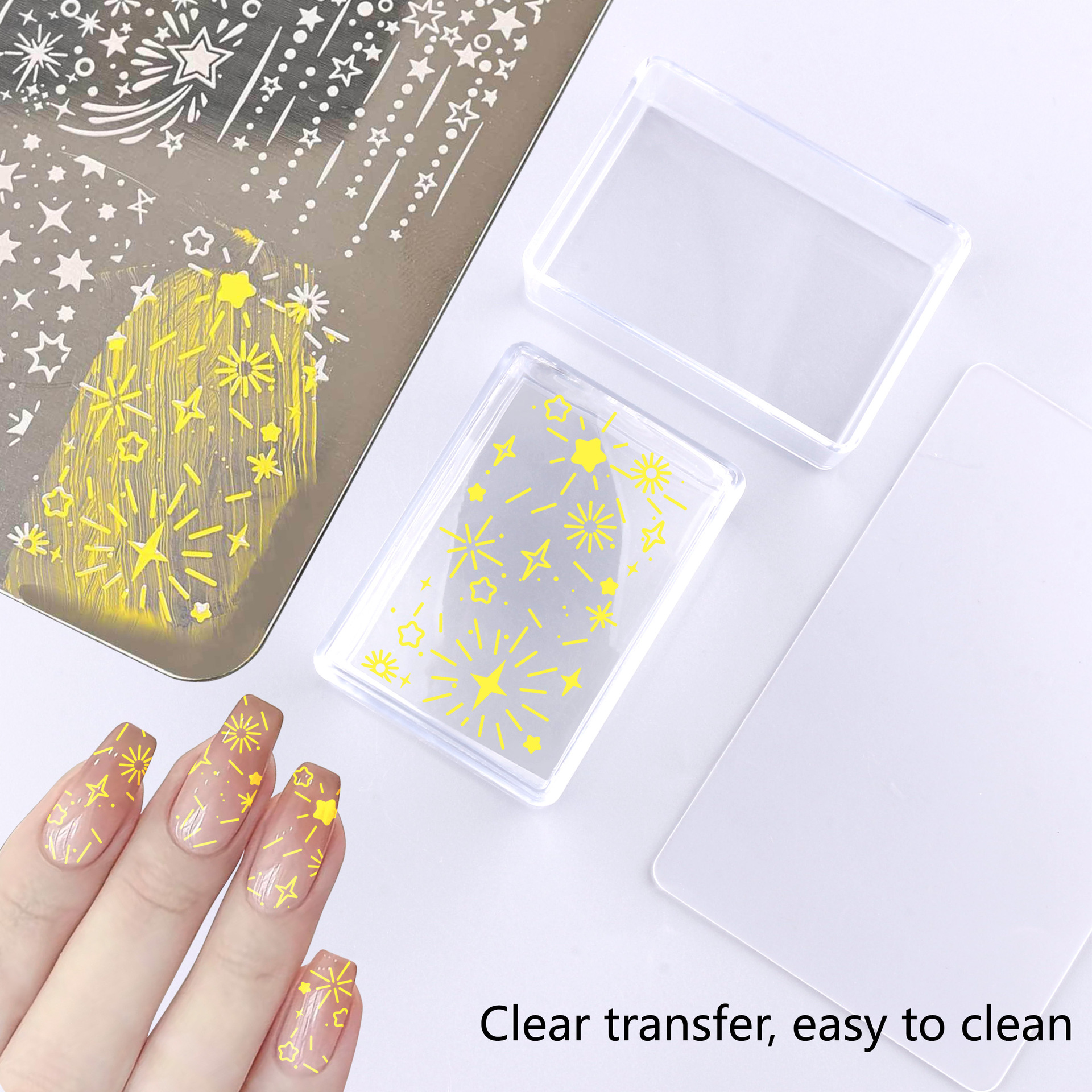 Internet celebridad nuevo clavo sello de uñas rectangular transparente sello de silicona DIY transferencia trabajo producción francés clavo