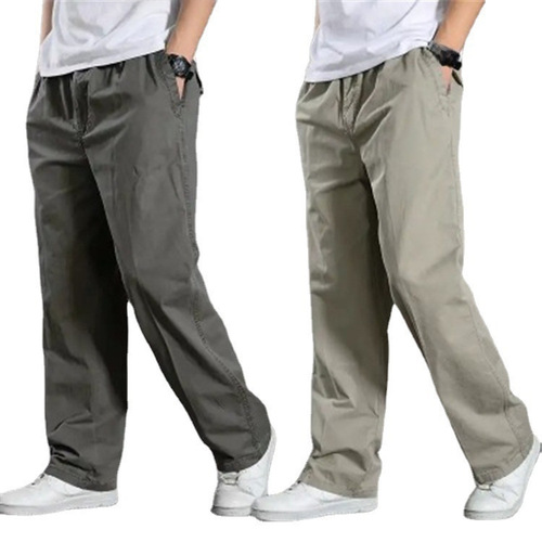 New Men's Cotton Casual Pants Large Size Overalls Thin Loose Large Size Elastic Waist Straight Leg Pants