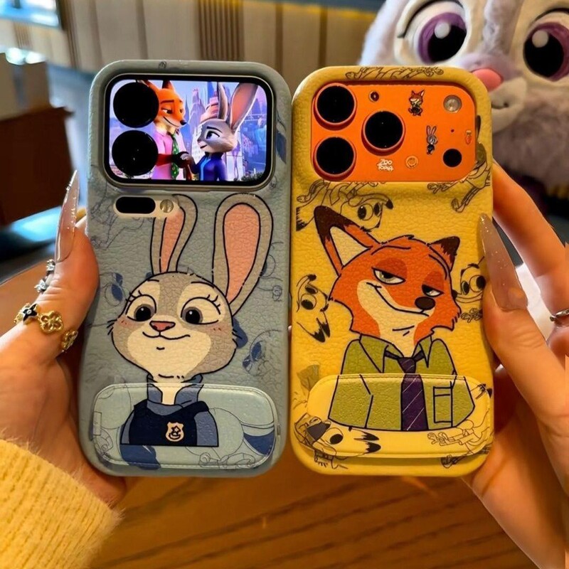 Suitable for Apple 17Pro Couple Phone Case Judy Nick Iphone16 Cartoon Leather Pattern Mirror Stand Case Suitable for Apple 17Pro Couple Phone Case Judy Nick Iphone16 Cartoon Leather Pattern Mirror Stand Case