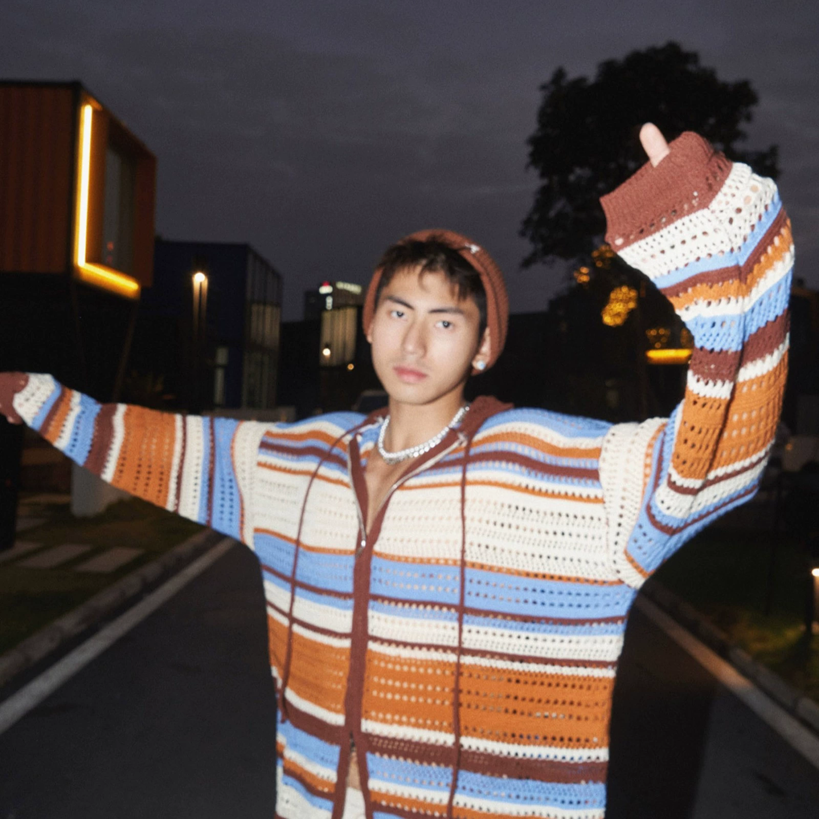 Knitted autumn design cardigan for men and women, sweater, American style, trend of season, sun protection
