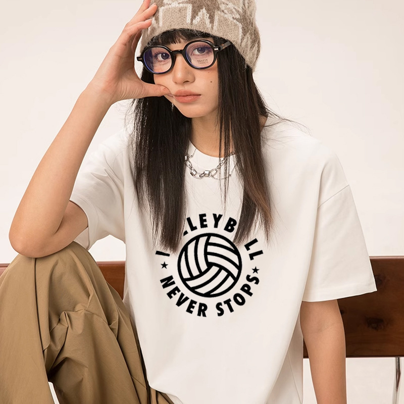 Volleyball Non-Stop Volleyball Team Training Clothes Peripheral Short-Sleeved Bottoming Shirts for Men and Women Round Neck Loose T-Shirt Tops