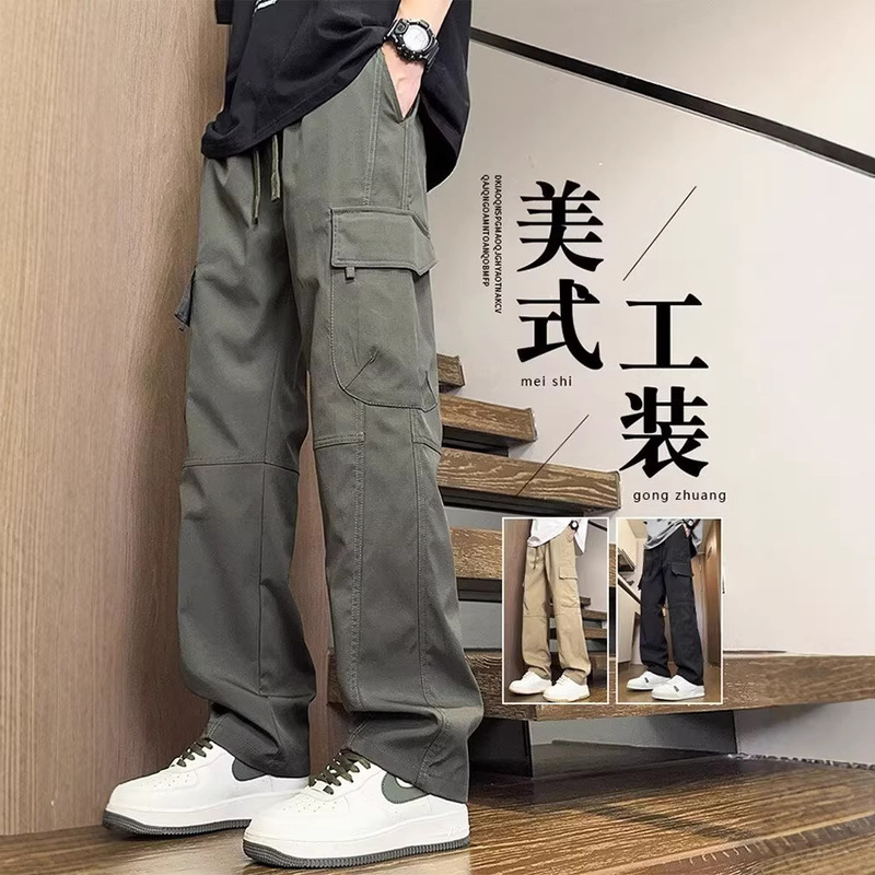 Men's American-Style Work Pants for Summer, New Trendy Brand, Loose Fit, Multi-Pocket, Straight-Leg Casual Pants, Cheap Wholesale Men's American-Style Work Pants for Summer, New Trendy Brand, Loose Fit, Multi-Pocket, Straight-Leg Casual Pants, Cheap Wholesale