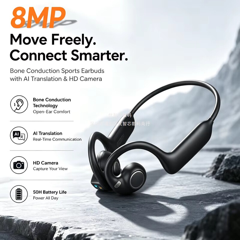 E900 Smart Bluetooth Headset with Camera, 8 Million Pixels, Translation, Photo Taking, Video Recording, Air Conduction Headphones
