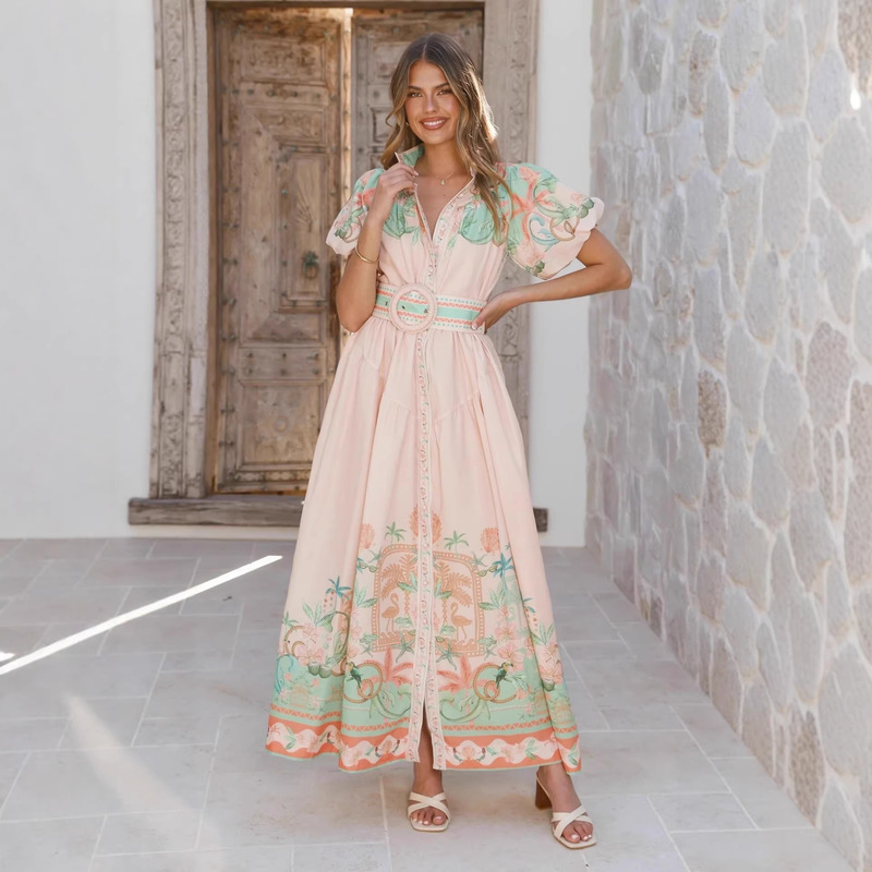 European and American Cross-Border 2025 New Model Aliexpress Independent Site Linen Loose Casual Belt-Tie Waist Mid-Length Dress European and American Cross-Border 2025 New Model Aliexpress Independent Site Linen Loose Casual Belt-Tie Waist Mid-Length Dress
