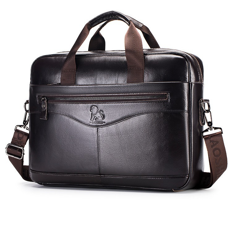 Bolso para computadora de piel de vaca de león viejo maletín de hombre de cuero de gran capacidad Bolso de archivo de piel de vaca de primera capa retro