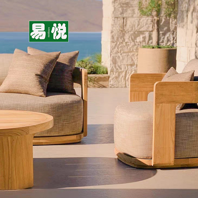 Patio al aire libre a prueba de agua, protección solar, muebles de ocio, hoteles de alojamiento residencial, sofá de madera maciza, sofá de teca al aire libre