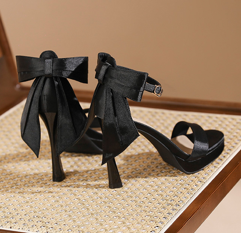 Sandal cao gót nữ quai ngang mũi tròn, đế platform, gót nhọn 9 cm — màu đen chi tiết 10