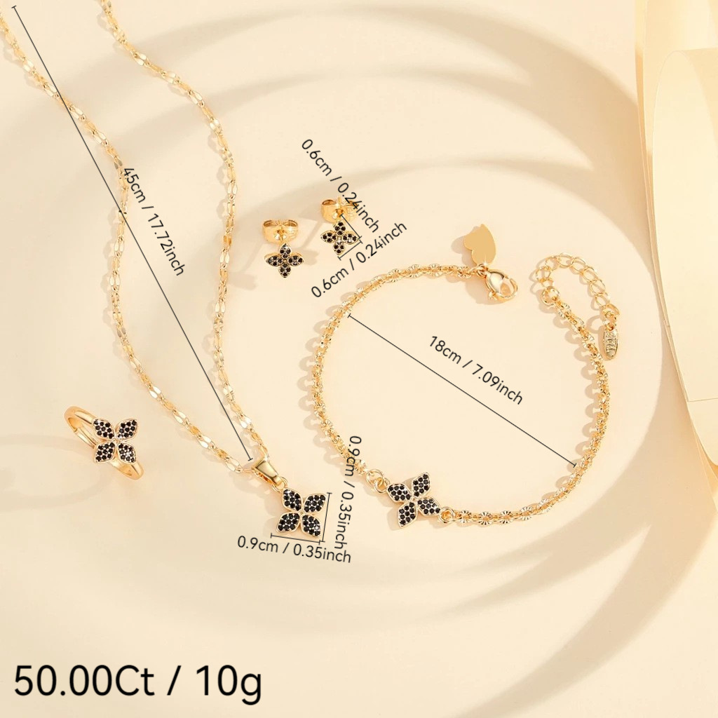 Comercio electrónico transfronterizo lujo ligero diamantes de flores de cuatro hojas pulsera anillo colgante collar pendientes joyas exquisitas conjunto de cinco piezas