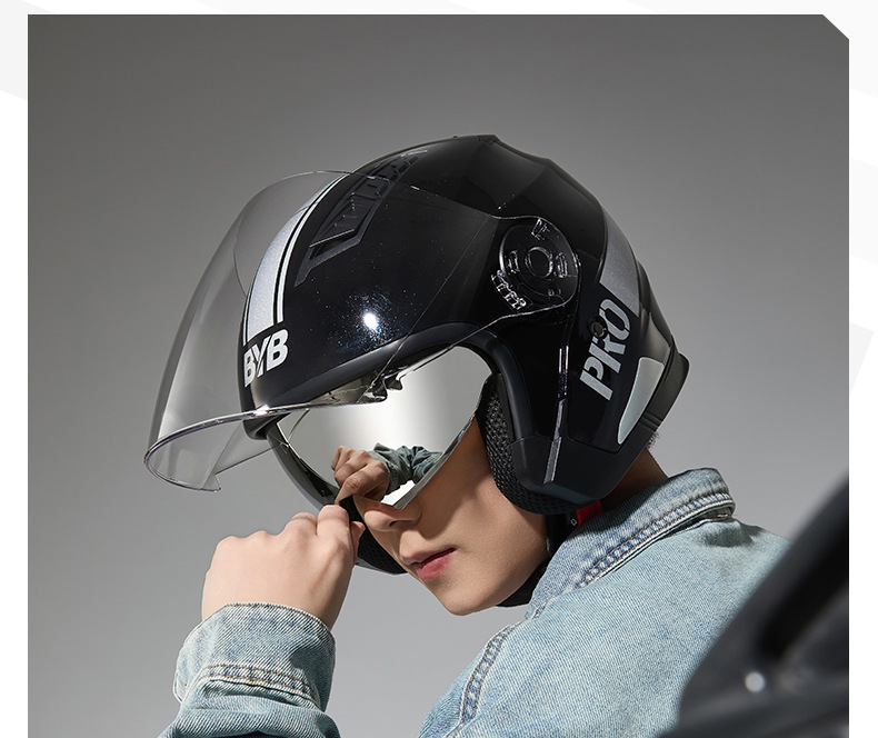 Byb26 New 3C Certified Motorcycle Helmet, Electric Vehicle Helmet, Men's and Women's Helmet, Dual-Mirror, Four-Season Anti-Fog