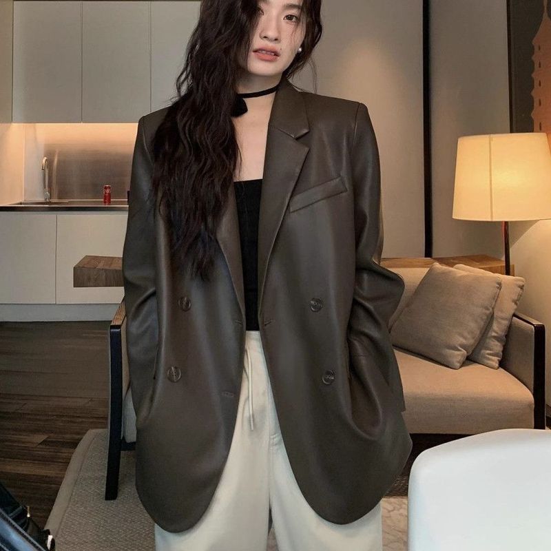 高级感西装皮衣外套女2025秋季新款宽松高档百搭气质皮上衣洋气|undefined