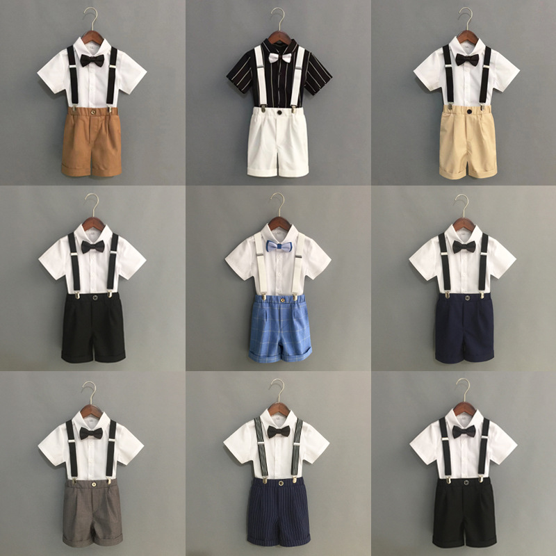 Boy's strap pants set summer new small and medium children kindergarten suit performance host dress short pants
