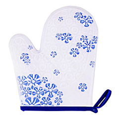 大眼睛硅膠手套烘焙微波爐手套斜開口花布加厚加棉硅膠隔熱手套