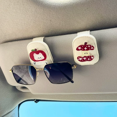 Cute Puppy Car Glasses Holder, High-End Car Sun Visor Sunglasses Holder, Car Magnetic Card Holder