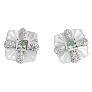 2024 New White Bay palaiba Princess Square stud earrings S925 sterling silver high-grade earrings