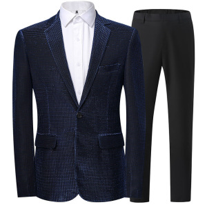 men suit set 男式格子休闲西服套装男新郎结婚礼服修身西装套装图片