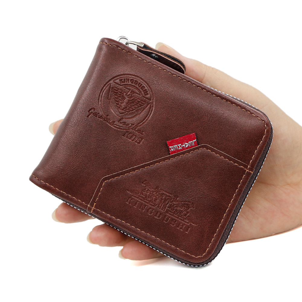 Cartera corta para hombre con estampado retro europeo y americano, monedero de perilla de gran capacidad, billetera de múltiples tarjetas al por mayor