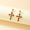 Retro burgundy red festive earrings, flowered, wholesale