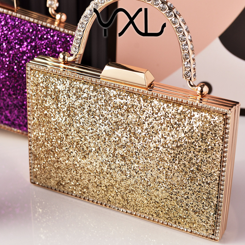 Nueva bolsa de cena de sequillas de oro de alto nivel Europa y América de moda transfronteriza con diamantes de mano bolsa de vestido de fiesta fábrica directa