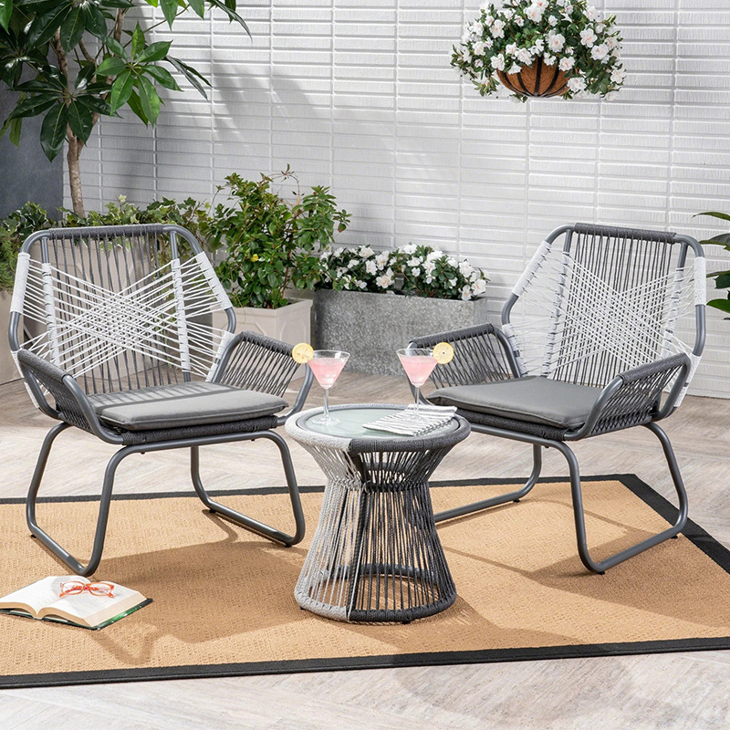 Simple ocio al aire libre Silla de ratán mesa de té de tres piezas al aire libre patio mesa y silla combinación balcón solo muebles de ratán image 2