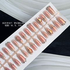 新款舒適30片手工穿戴甲夢幻甜心石高級感百搭顯白可拆卸成品甲片