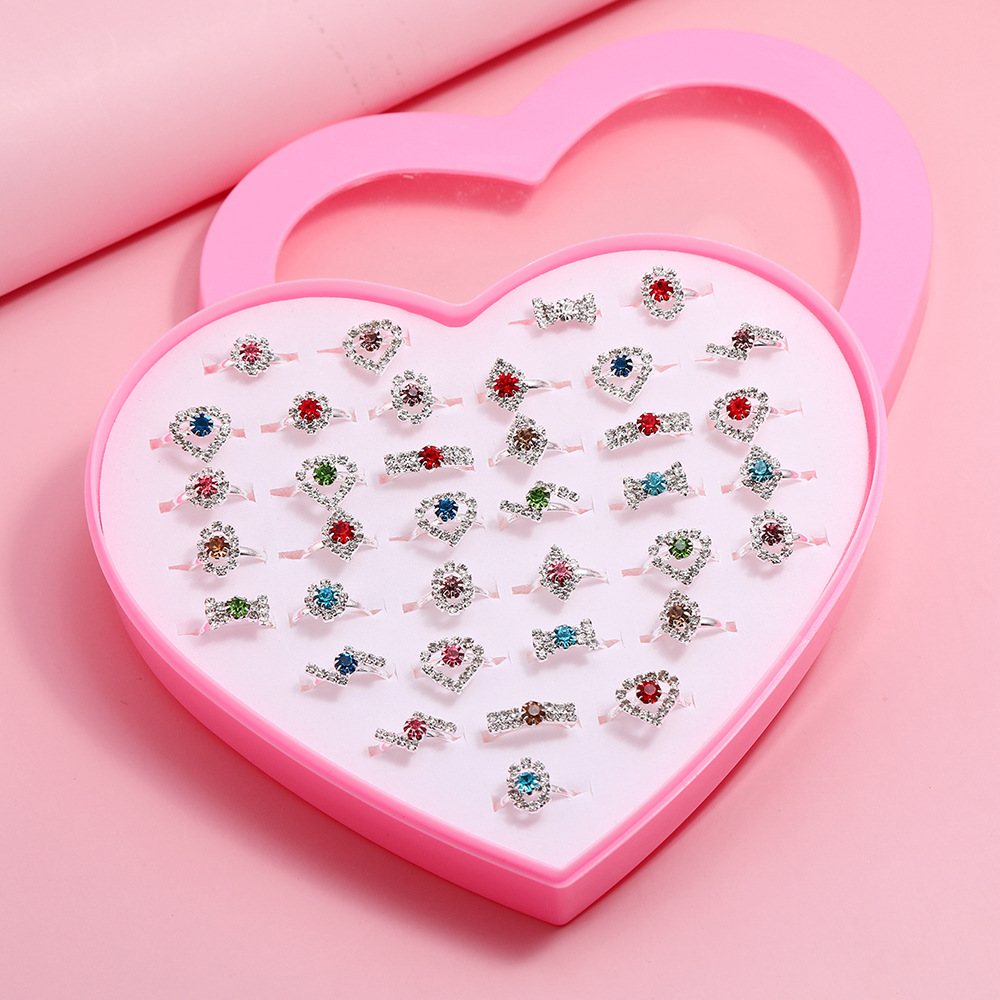 1 Set Quantity Holiday, Daily Occasion Simple Style Shiny Heart Shape Metal Inlay Rhinestones Girl'S Open Rings