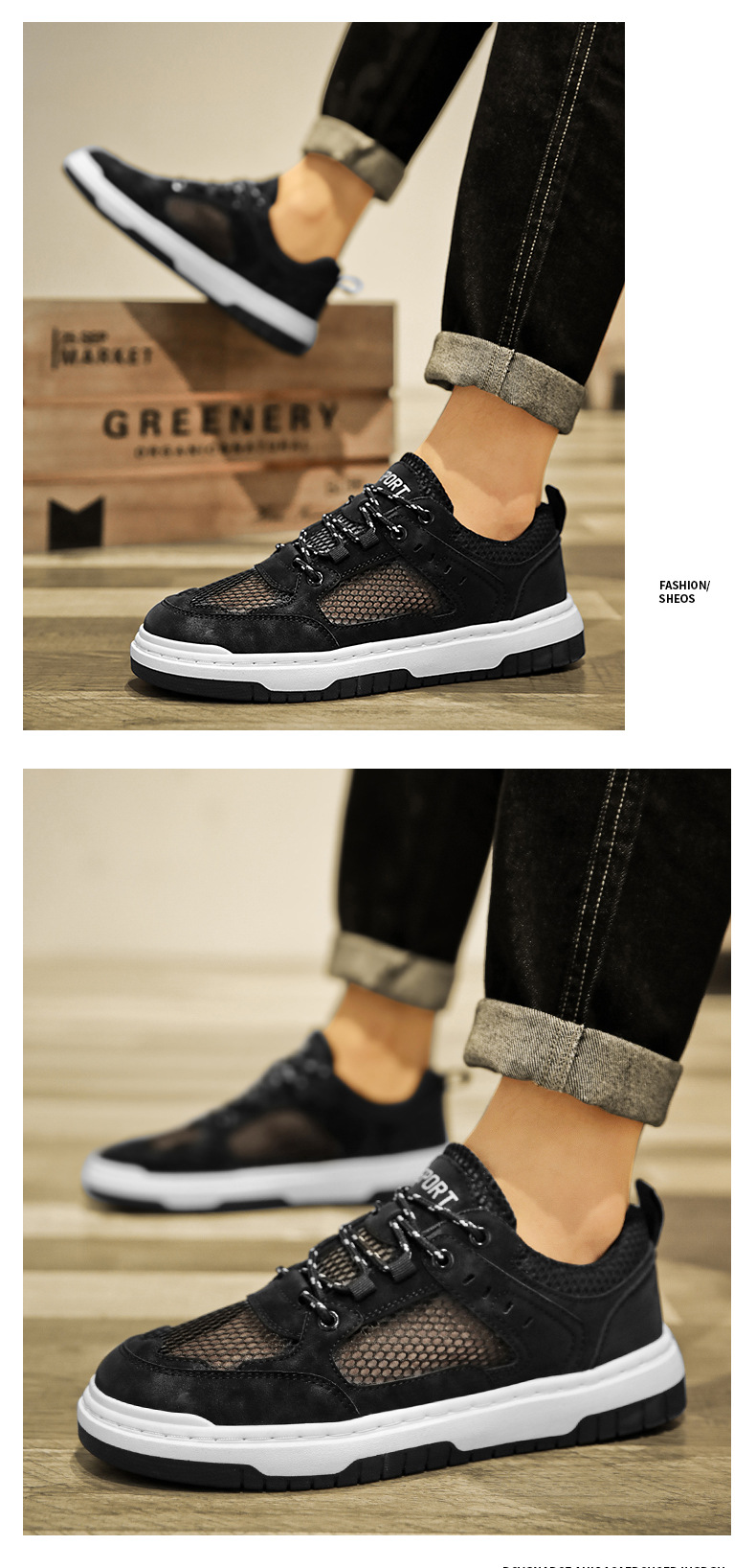 Herr Skateskor Sommar Andningsbara Deodorant Mesh Tunn Sektion Ihålig Casual Sport Herrskor Ungdom All Match Vita Skor_voghion.com