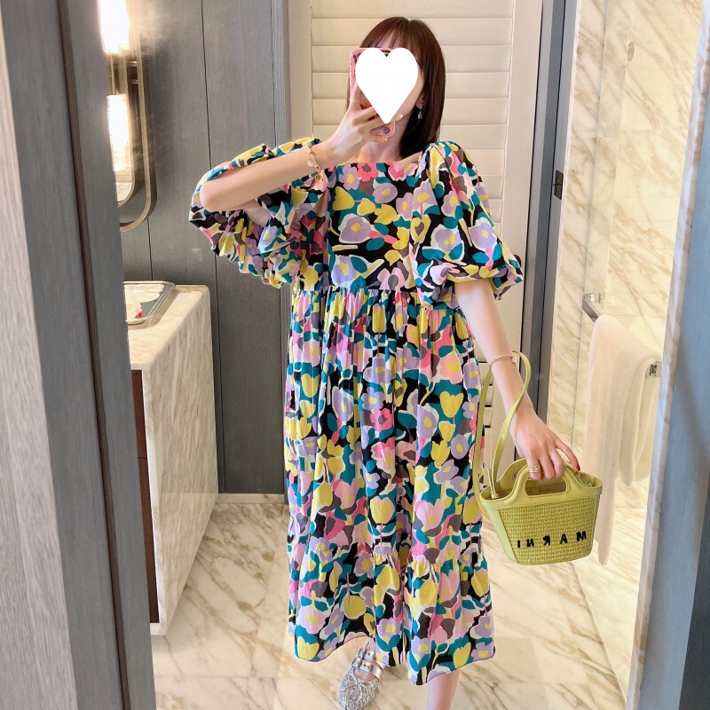 2024 New Summer Colored Egg Yolk Flowers Elegant Vacation Long Loose dress