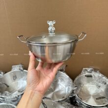 米诺家304钢嗦粉碗韩式泡面锅螺蛳粉锅小汤锅双耳带盖小熊小煮锅