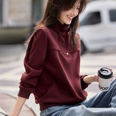 安可拉红设计感半高领卫衣女2025新款春季小众开叉分割休闲上衣
