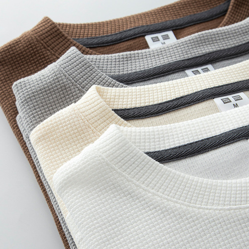 Men's Japanese Heavyweight White Crewneck Long-Sleeve T-Shirt Top Autumn/Winter Base Shirt Trendy T