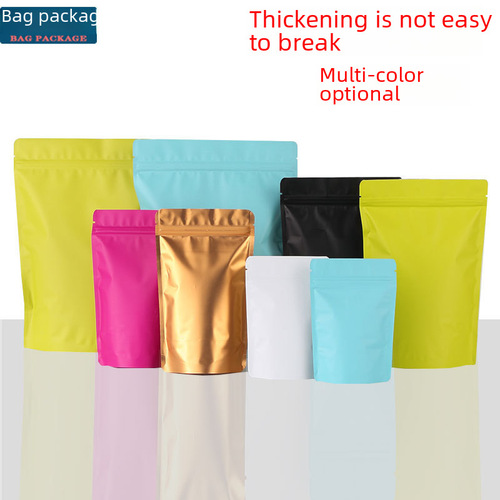 Colored aluminum foil bag, thickened matte packaging bag for bait powder, tea self-standing self-sealing bag, food small size sealed bag