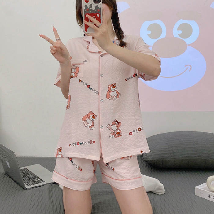 Burbujas arrugadas pantalones cortos de manga corta pijamas femeninos coreanos 2026 nuevo conjunto de dos piezas de dibujos animados adorables ropa doméstica de niña en vivo image 40