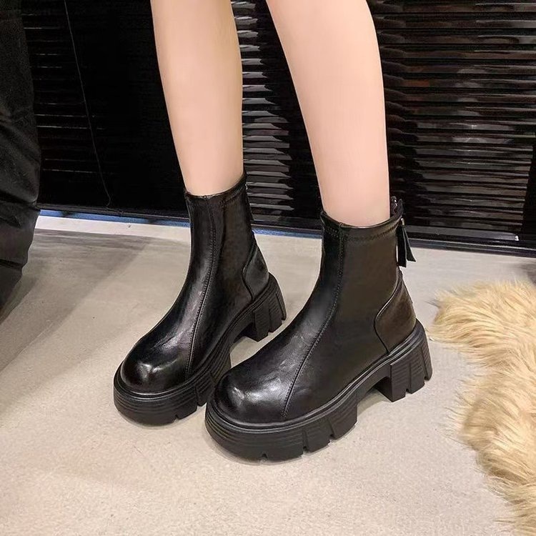 厚底马丁靴女2025秋冬新款小个子增高百搭松糕弹力小众洋气瘦瘦靴|undefined