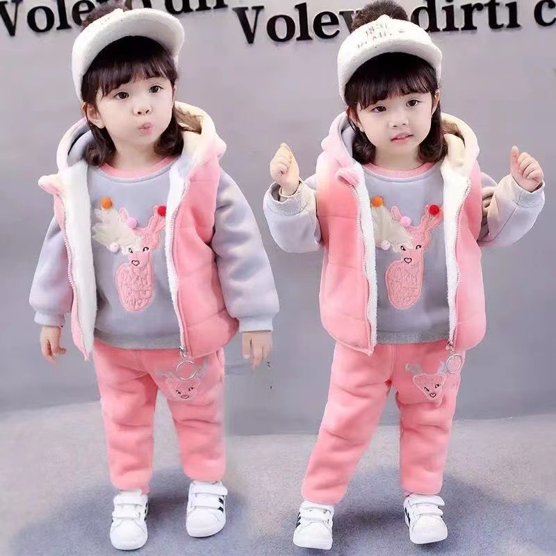 Deer pink sweater three-piece set