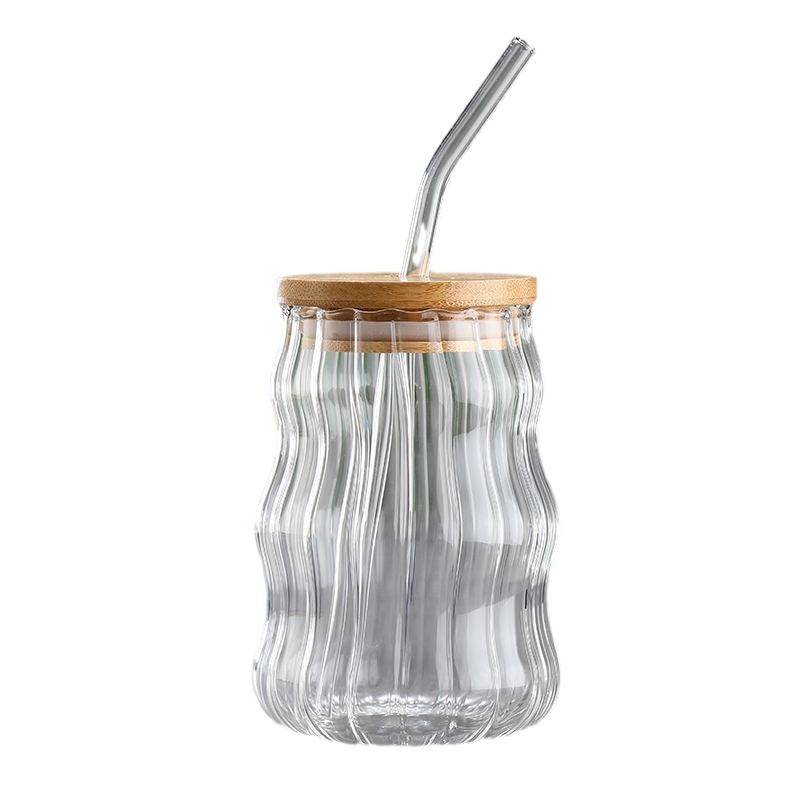 Taza de grasa curva vertical alta borosilicano taza de vidrio resistente a altas temperaturas taza de leche taza de desayuno taza de café taza de paja